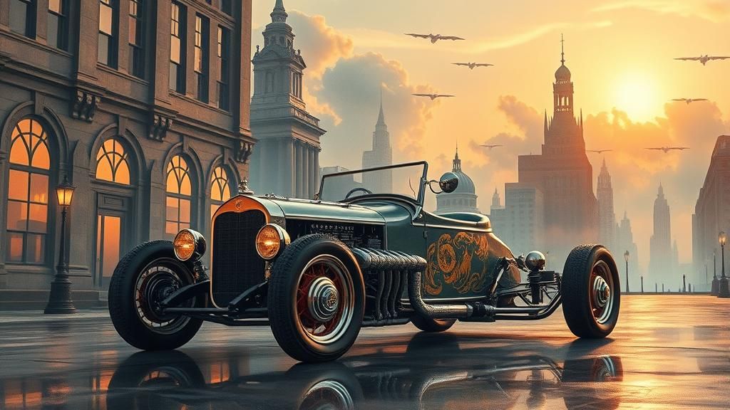 1920s Hot Rod in Escher Cityscape