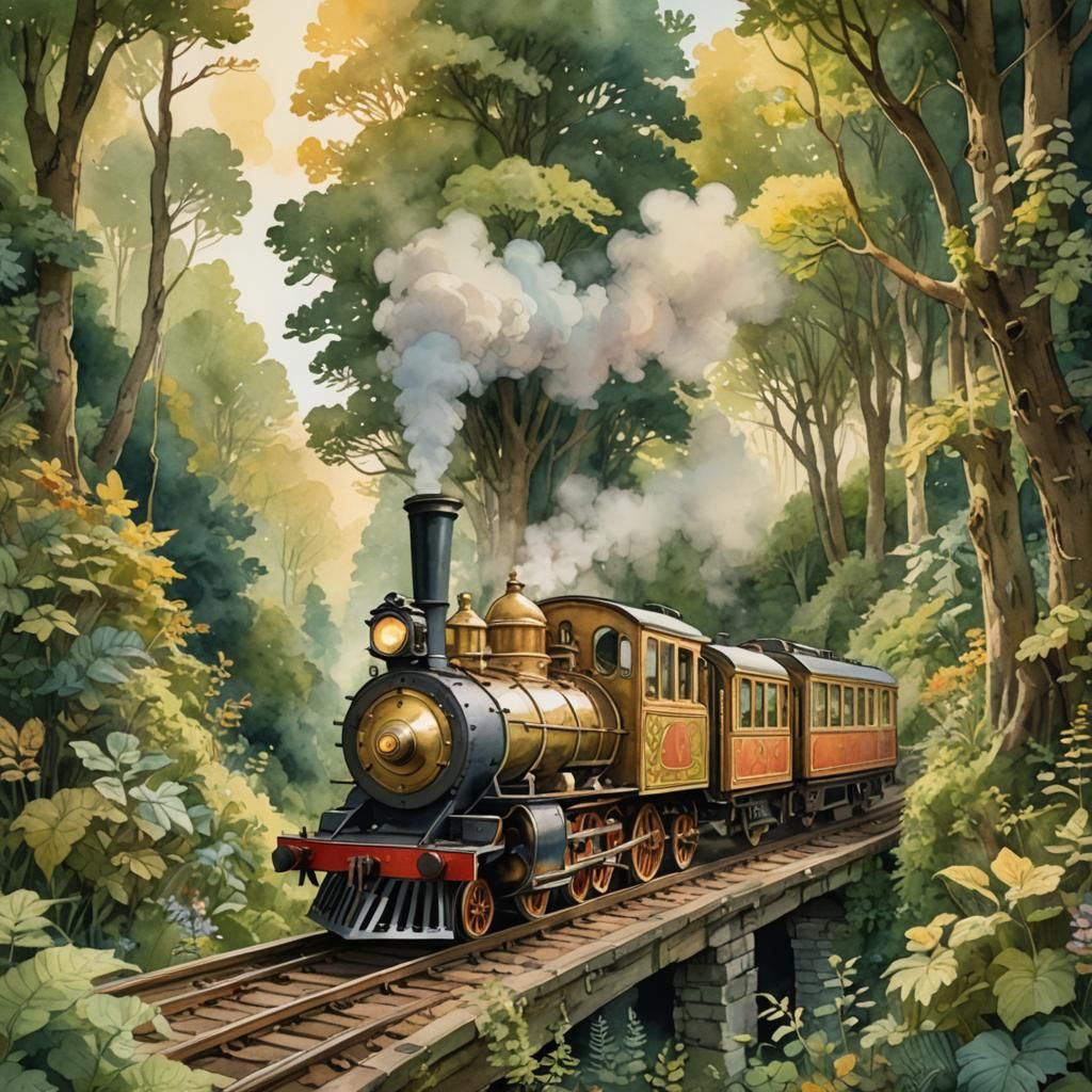 Steam Train Through Enchanted Forest, Beatrix Potter Style