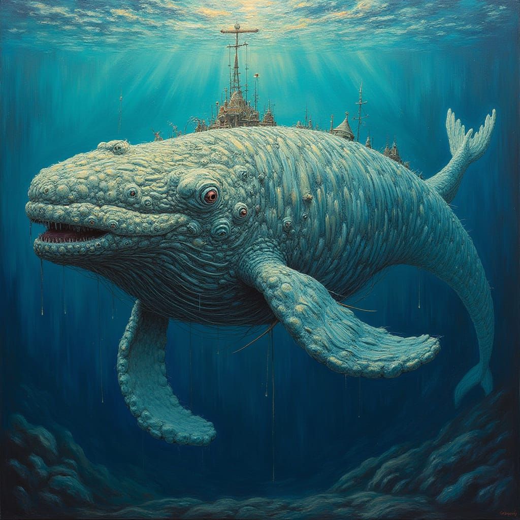 Shining Parallel World Inside a Whale in Wooden Ocean