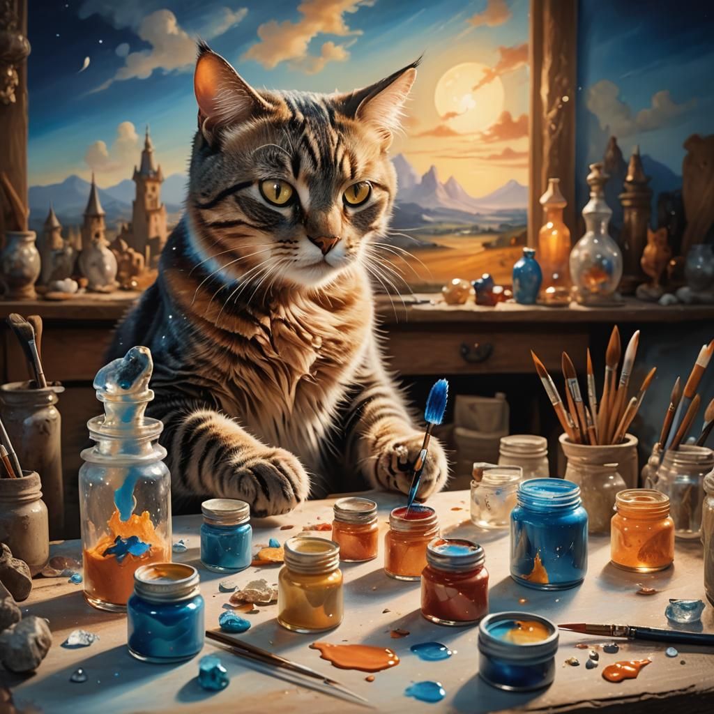 Cat Nail Artist in Mystical Art Nouveau Workshop