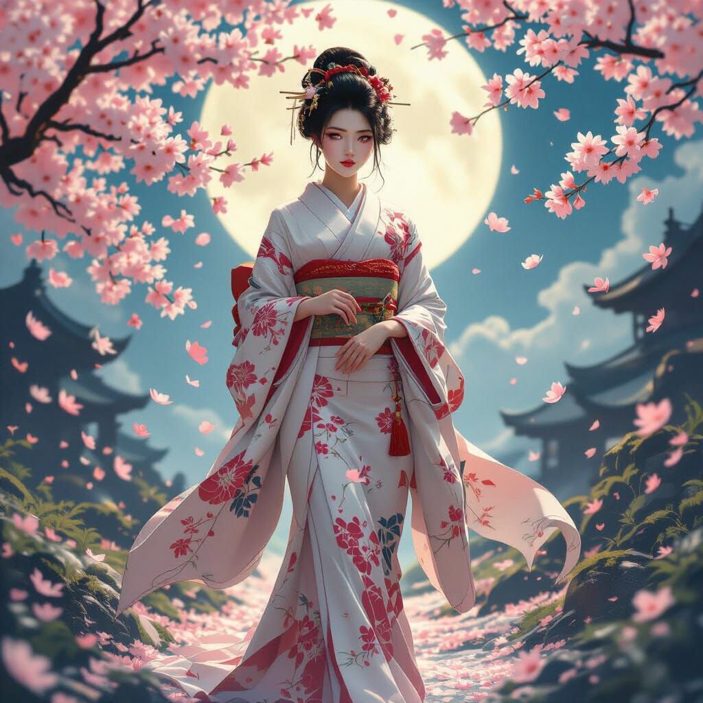 Ethereal Empress in a Realm of Blossoms