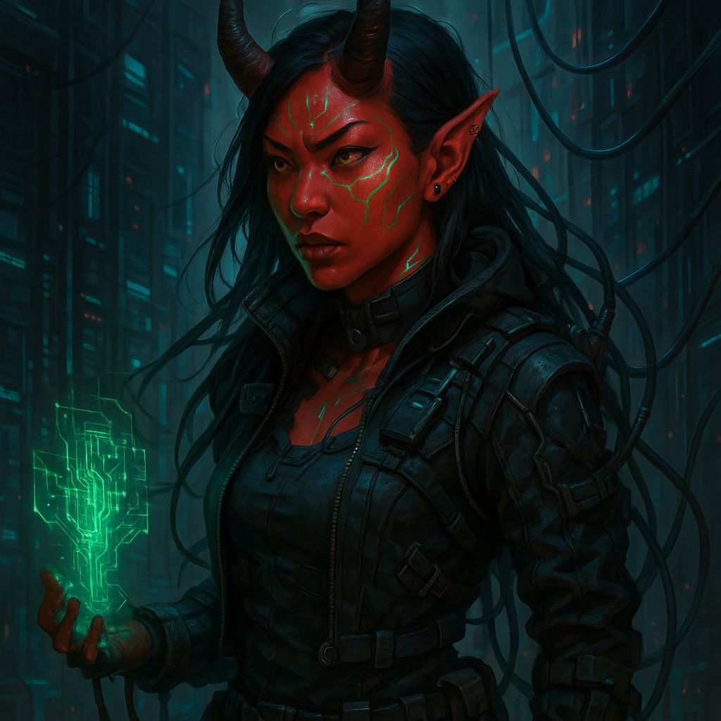 Shadowrun Oni Technomancer in Cyberpunk Style