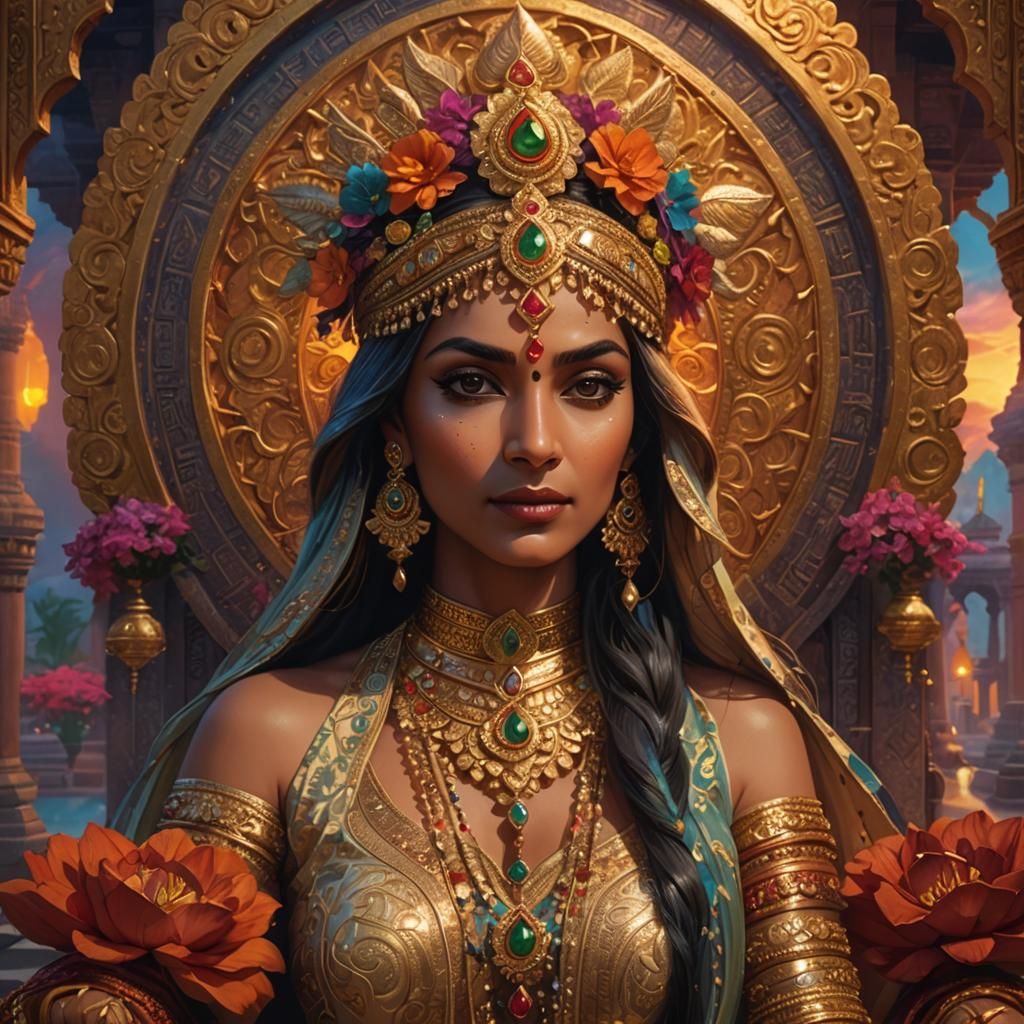 Mystical Indian Aunt in Temple: Fantasy Matte Painting