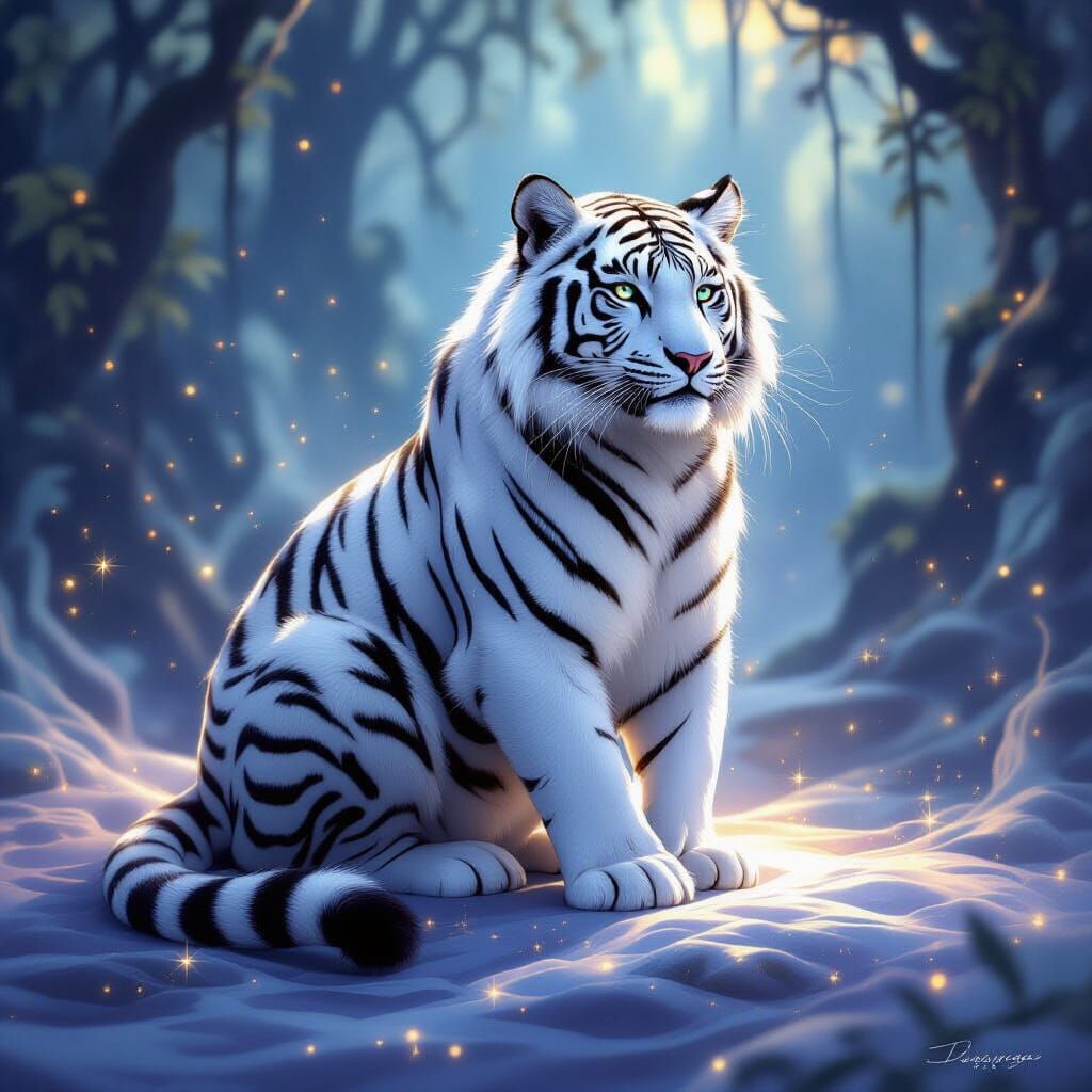Mystical Tiger-Puma Hybrid in Ethereal Fantasy Art