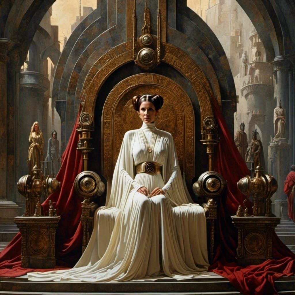 Princess Leia on Throne: Sci-Fi Medieval Fusion