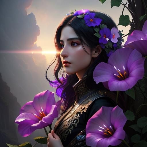 Hyperdetailed Morning Glory Flower in Digital Matte Painting