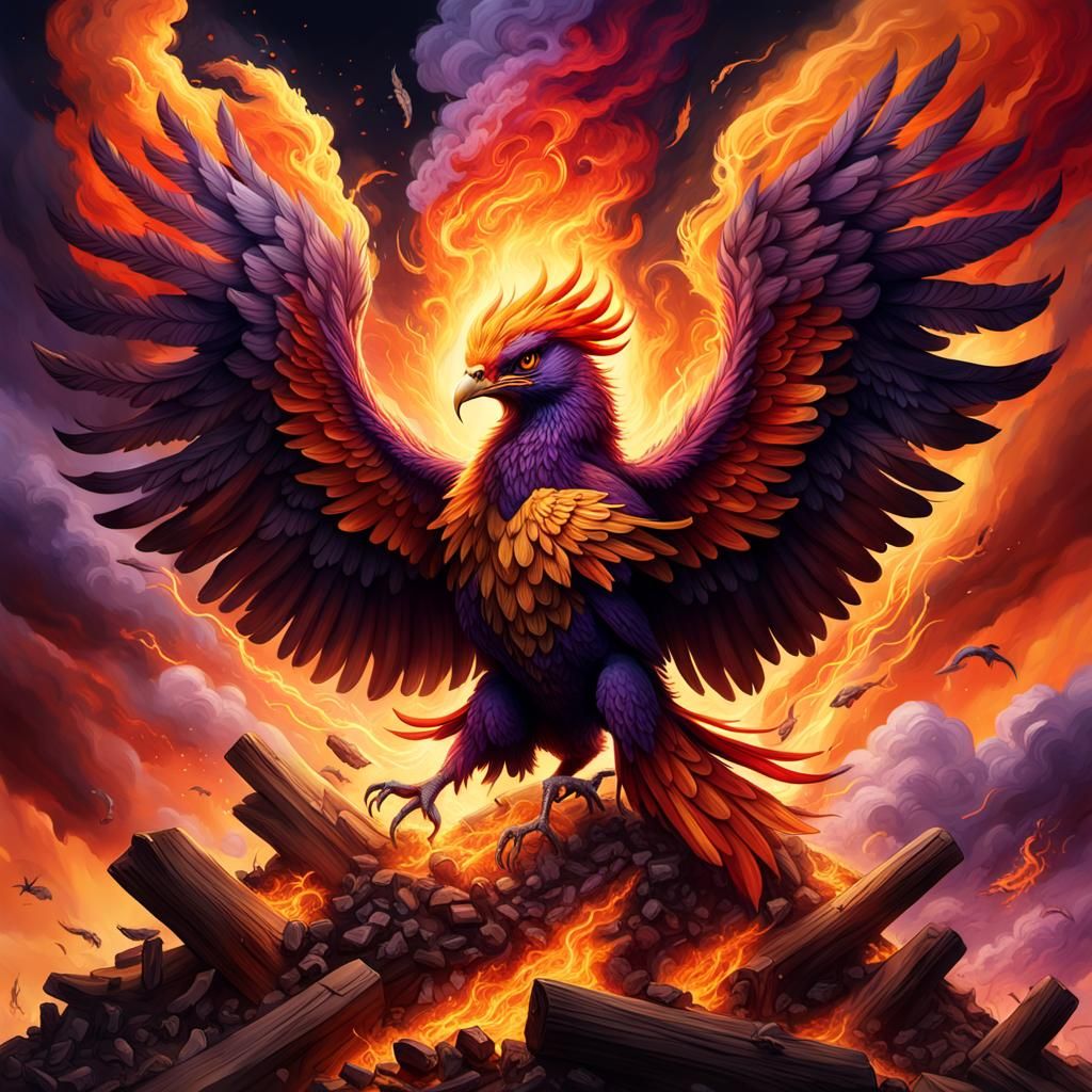 Phoenix Rising from Ashes in Cinematic Style