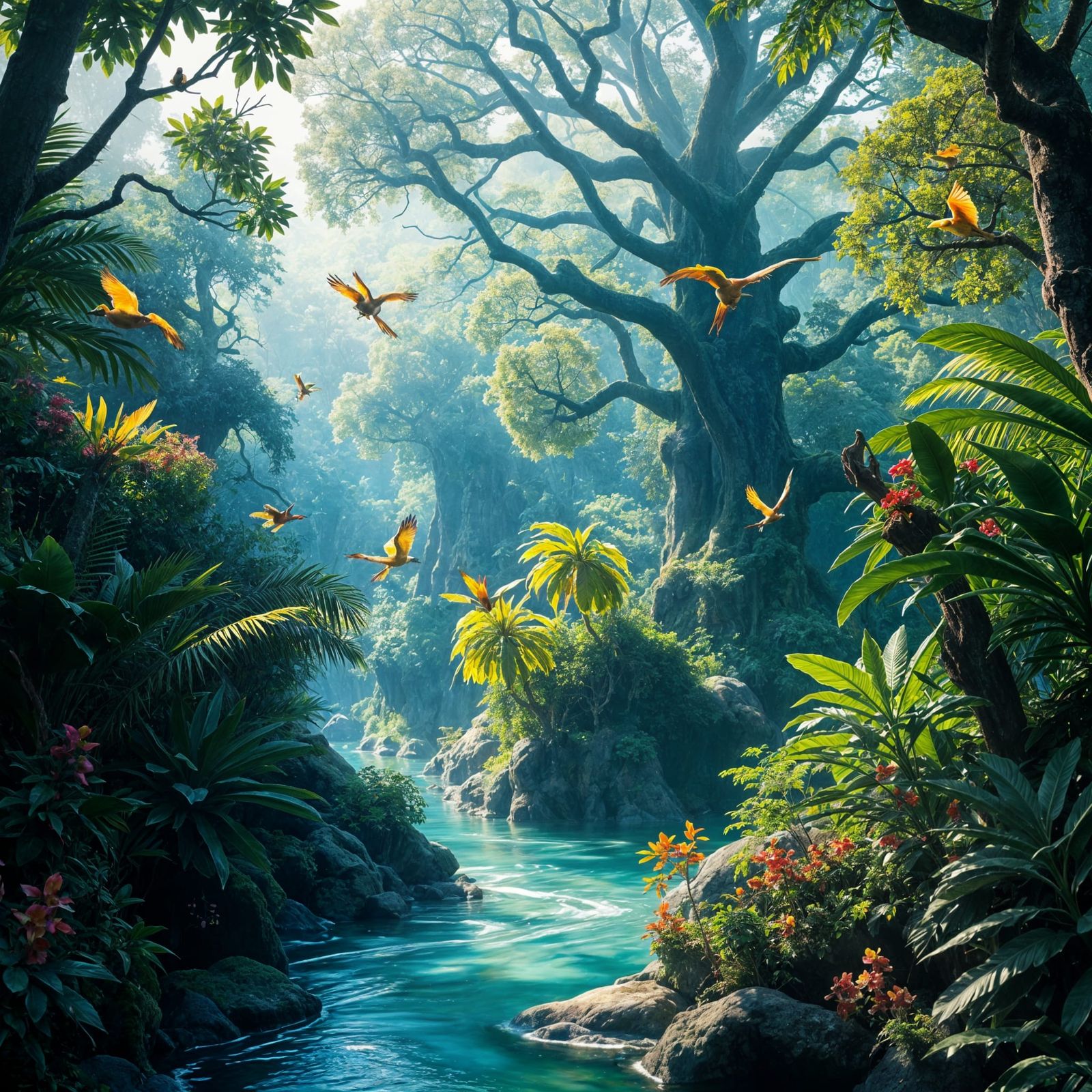 Lush Rainforest Teeming with Life in 8k