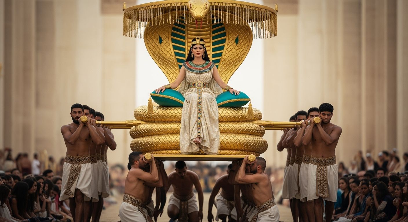 Egyptian Queen on Cobra Throne, Photorealistic Image