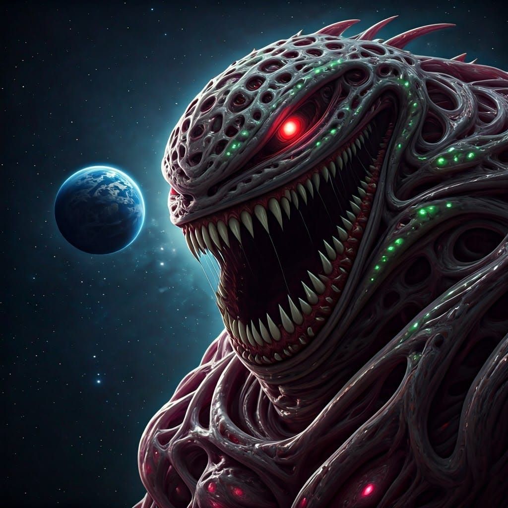 Colossal Space Monstrosity Observes Earth in Sci-Fi Style