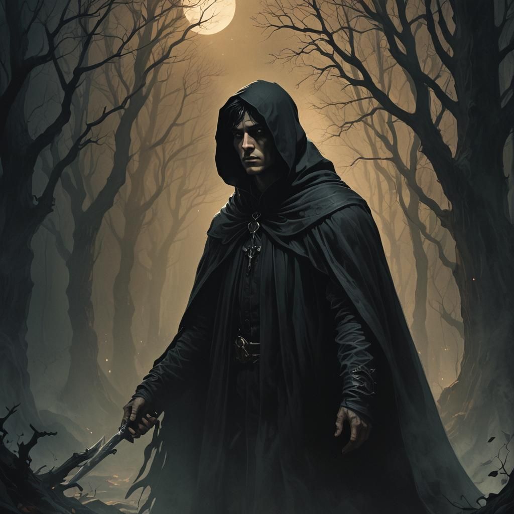 Shadowy Halfling Figure in Dark Fantasy Illustration