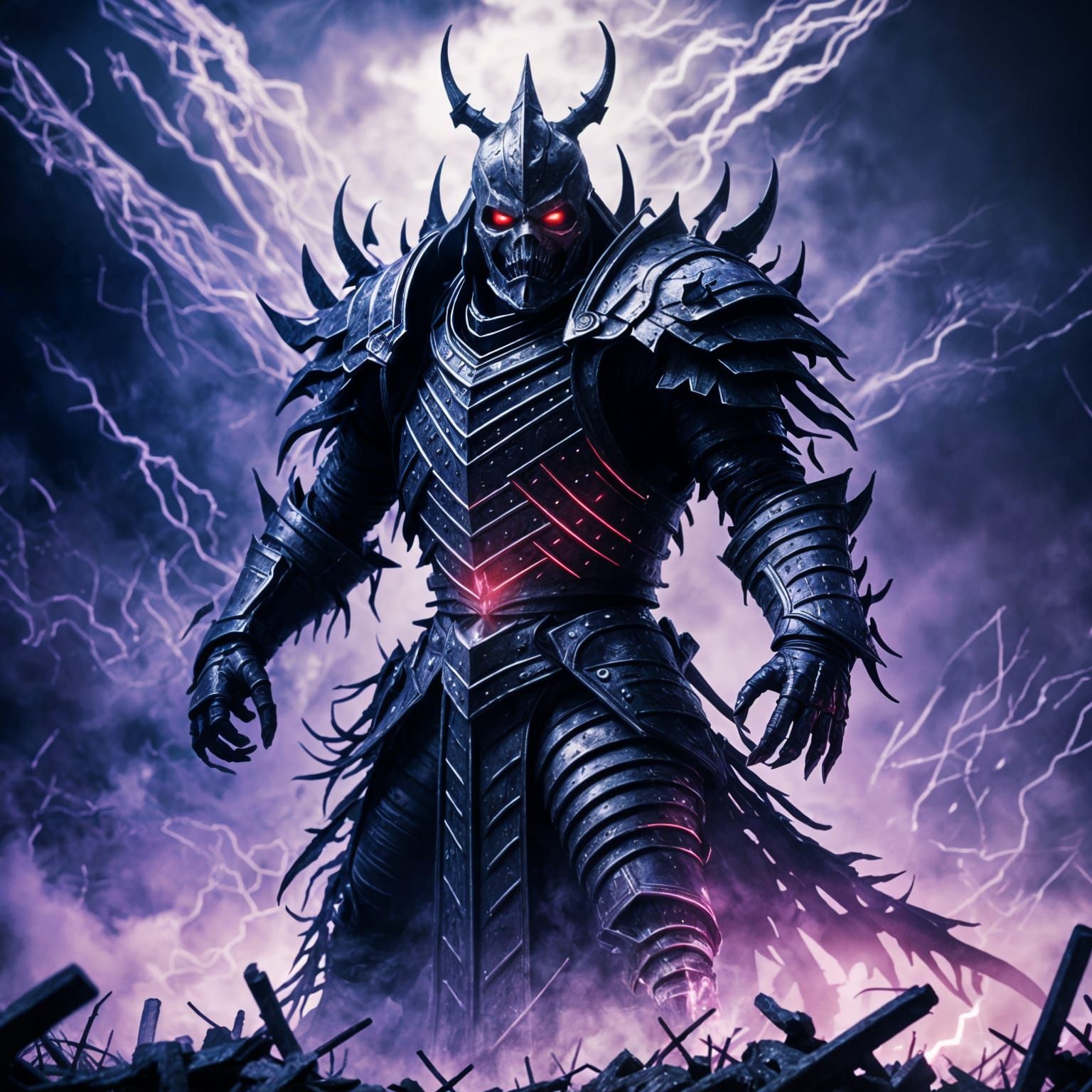 Dark Fantasy Shadow King in Steel Bone Armor