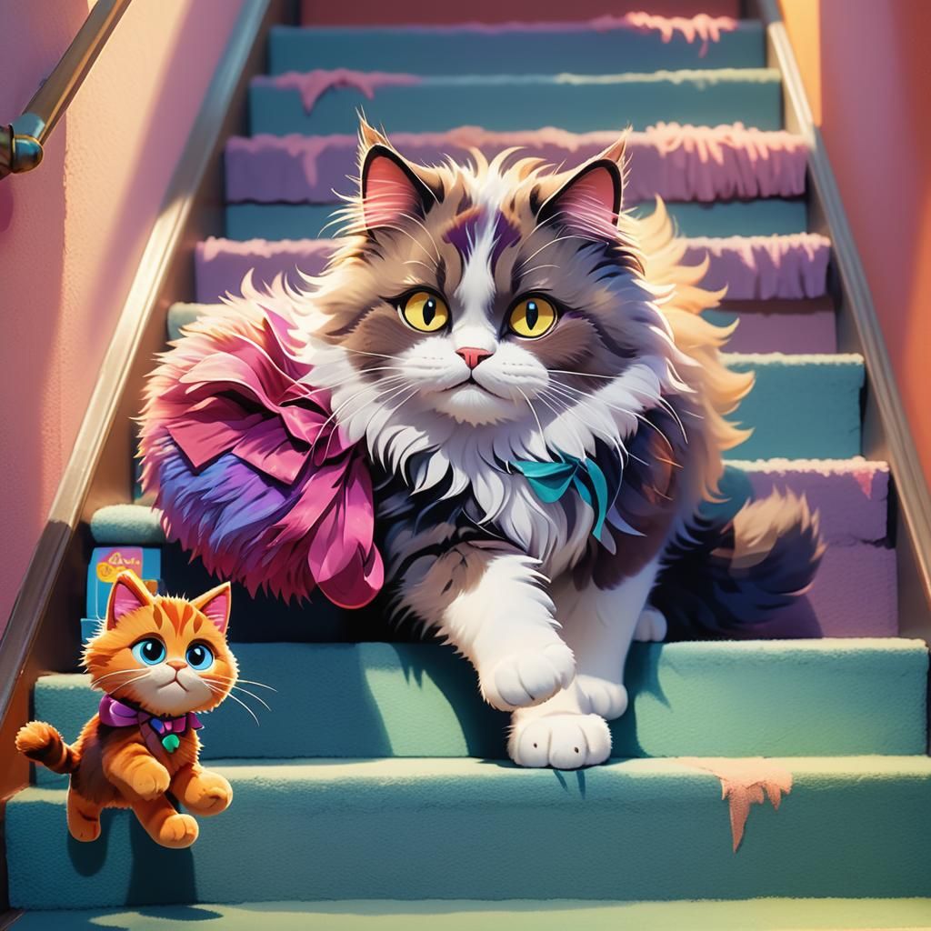 Whimsical Cat Concept Art in Polychromatic Colors