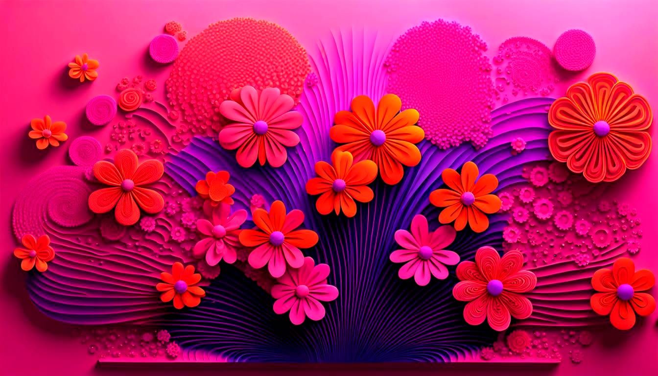 Neon Flowers in Art Deco Art Nouveau Style