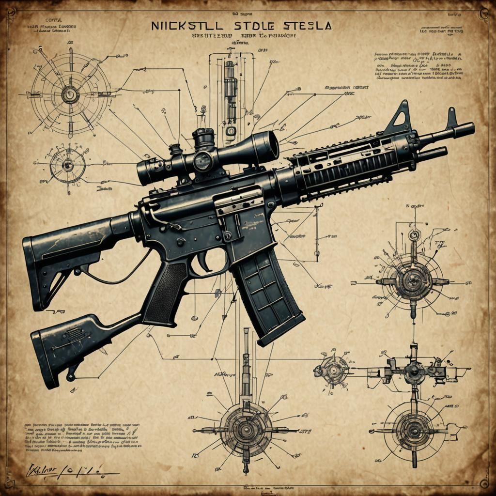 EMP Rifle Schematic in Tesla Style