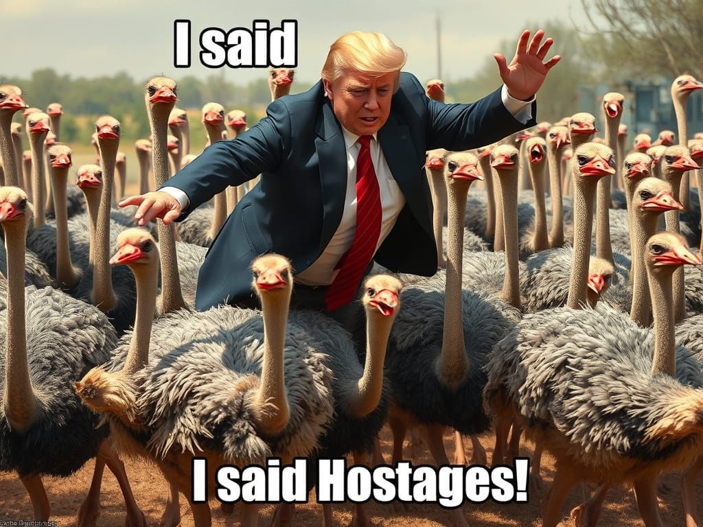 Donald Trump Overrun by Ostriches
