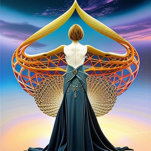 Sunset Wizard Woman in Magical Network, Elegant Art