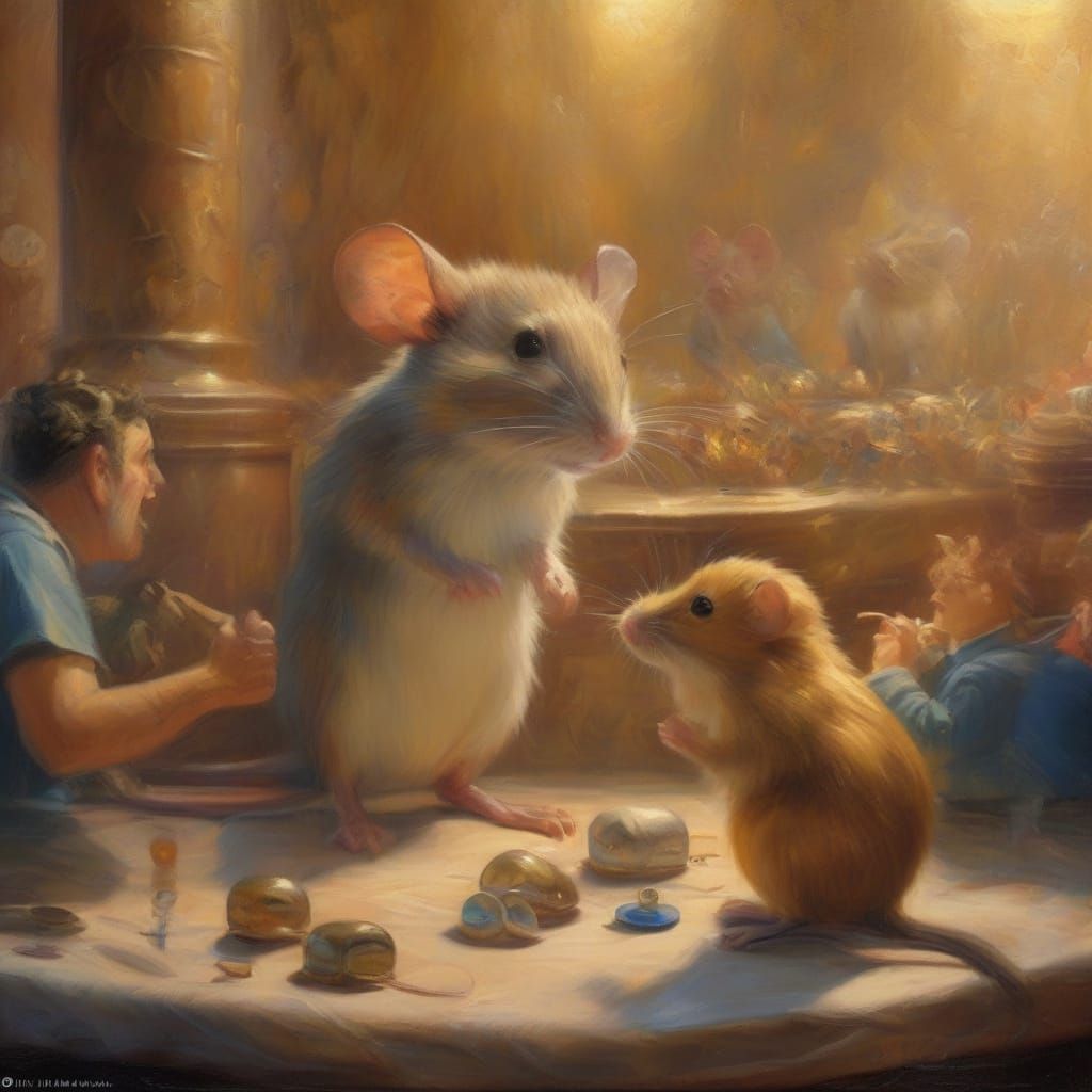 Surreal Mouse Explains Natural Law in Oil Painting Style