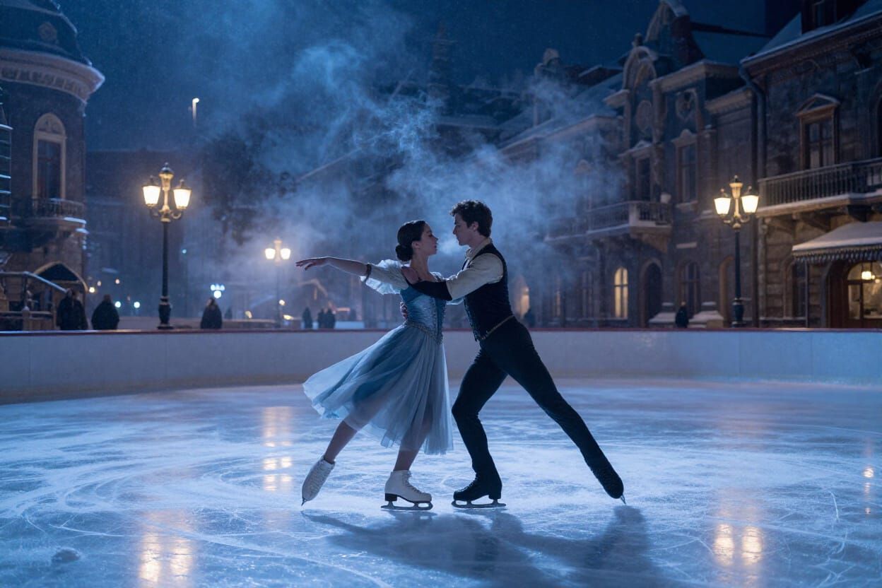 Ethereal Ice Dancers in Frozen City Night