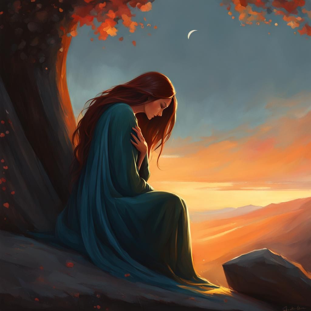 Grieving Woman: Concept Art in Vibrant Colors