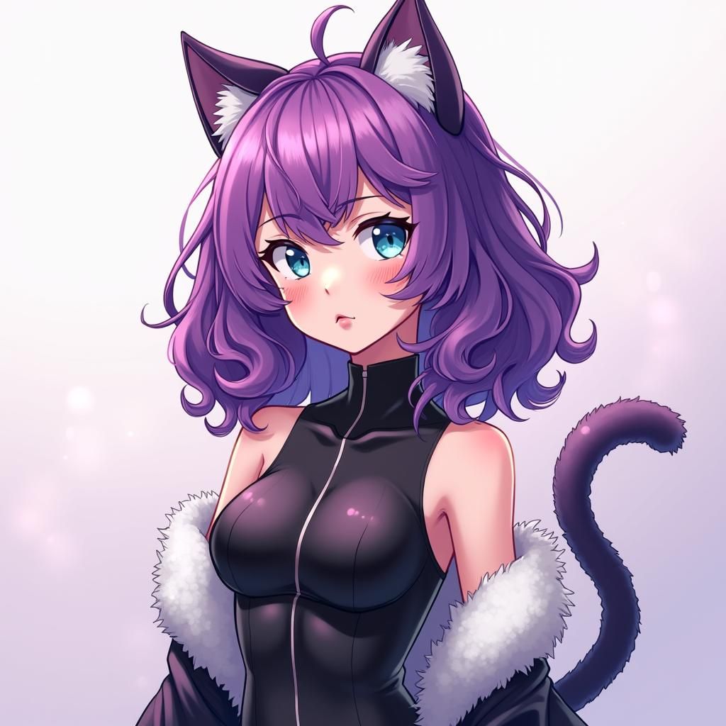 Anime Catgirl in Catsuit with Cel-Shaded Rendering