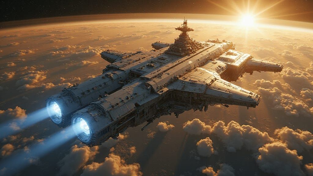 White-Gold Orbital Space Station in Sci-Fi Style