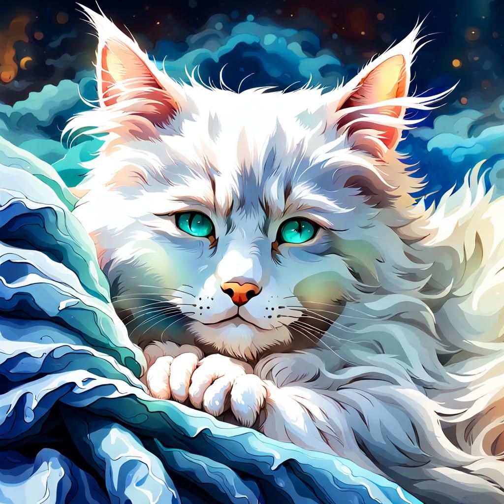 Watercolor Kitten Portrait on Baby Blanket