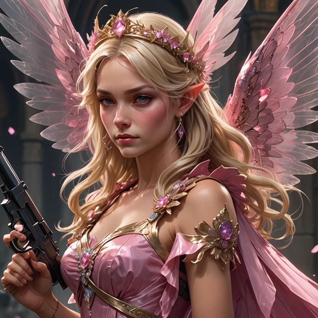 Sassy Fairy with Pistol in Dark Fantasy Style