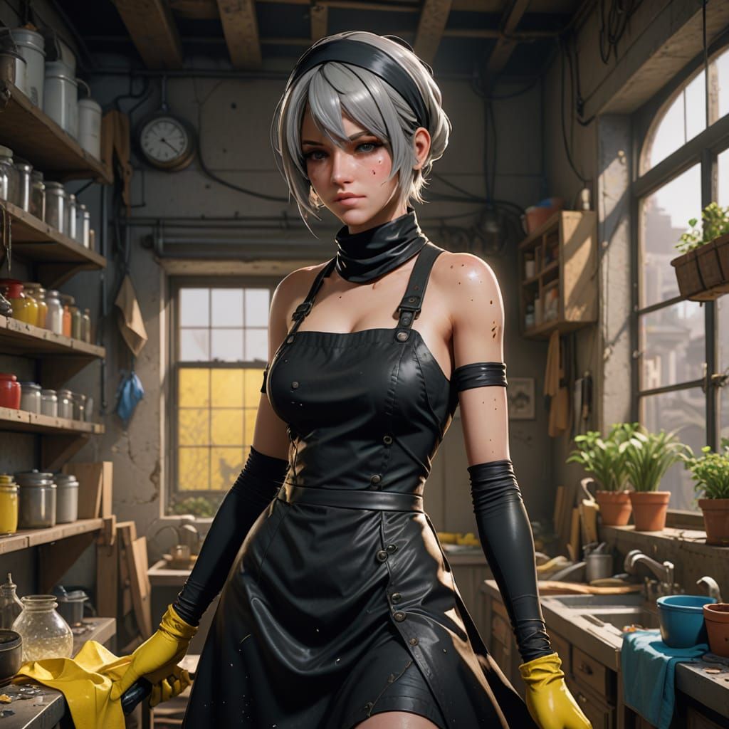 Tired 2B in a Humble Cleaning Closet