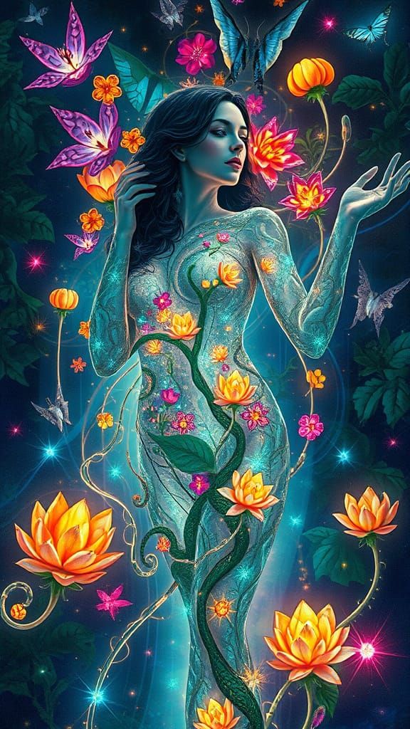 Ethereal Goddess in Labyrinthine Dreamscape with Whimsical C...