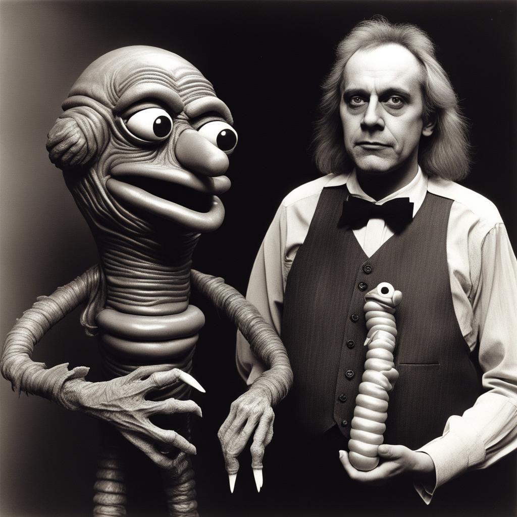 Vintage Portrait of Ventriloquist With Puppets V