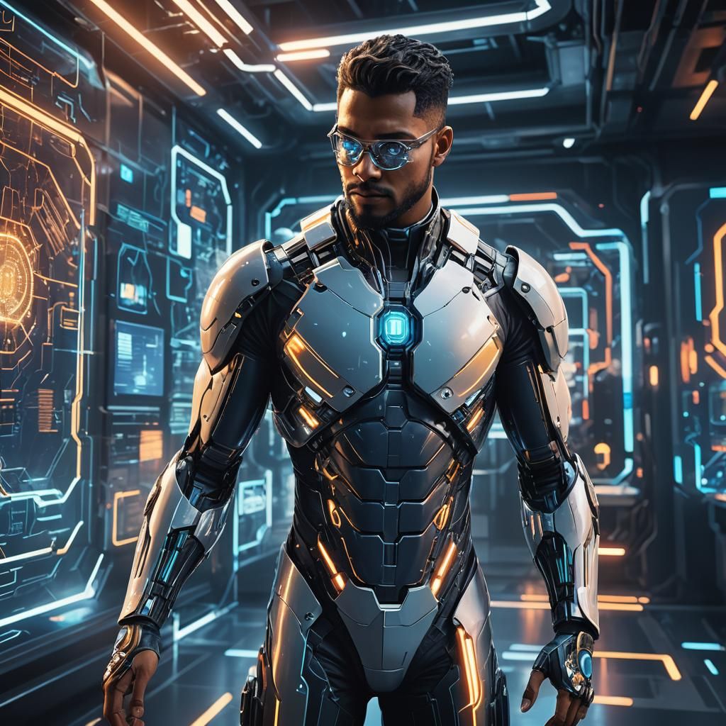 AI Specialist Coding in Futuristic Sci-Fi Lab