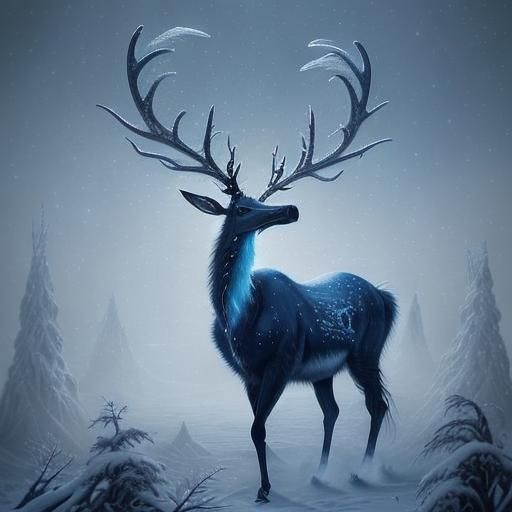 Vibrant Reindeer in Blizzardous Winter Wonderland