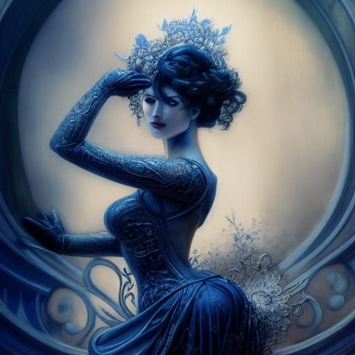 Intricate Dark Blue Princess Portrait in Rococo Lighting