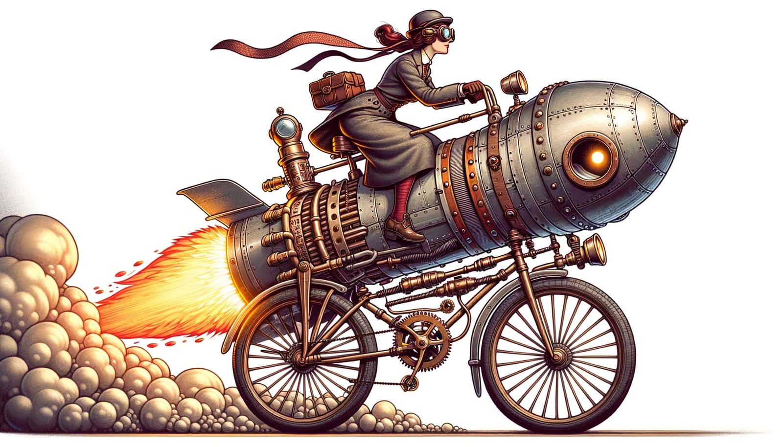 Steampunk Bicycle Rocket with Edwardian Pilot