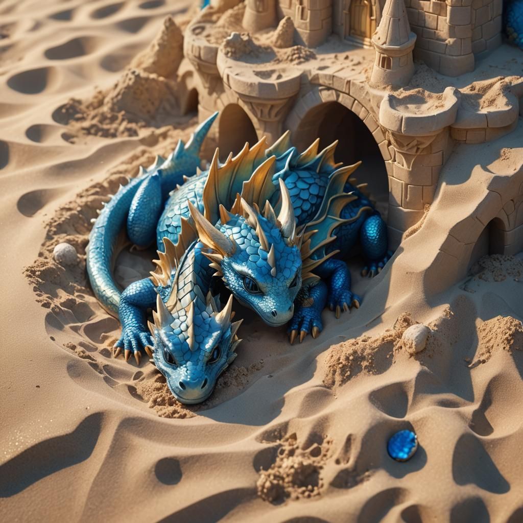 Blue Dragon Dreams in Sandcastle: Digital Matte Painting