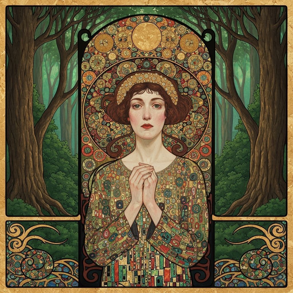 Art Nouveau Woman Portrait in Klimt Style Forest