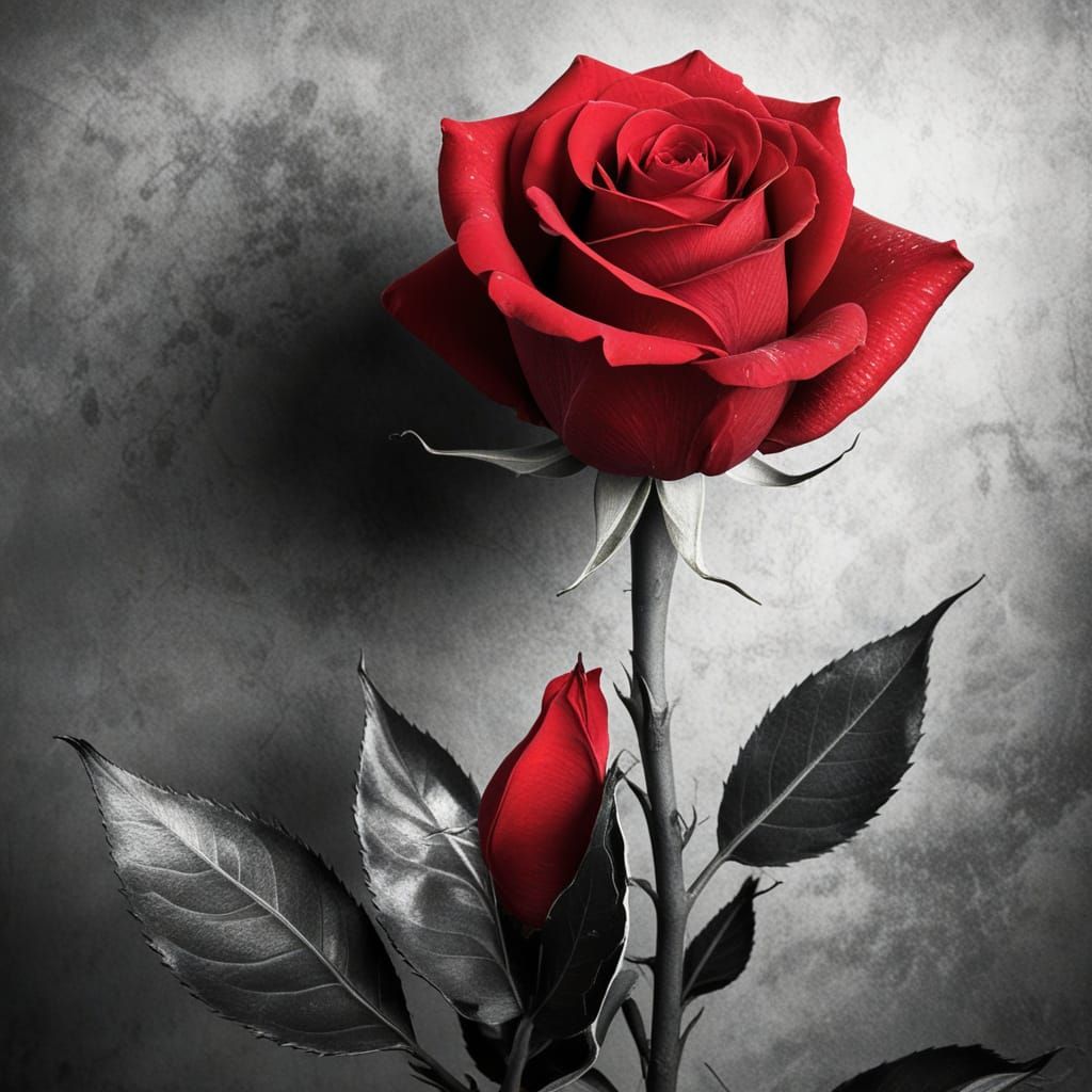 Vibrant Red Rose Symbolizing Emotion in Grayscale Portrait