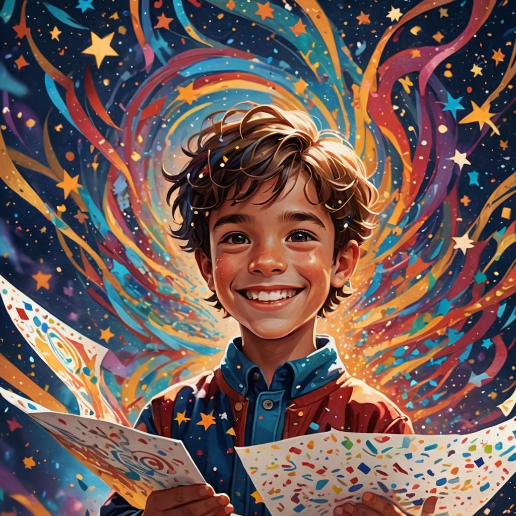 Joyful Kid Celebrates Top Grade in Fantasy Art