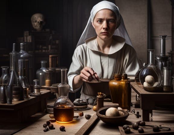 Medieval Lab Scene in Hyperrealistic Style