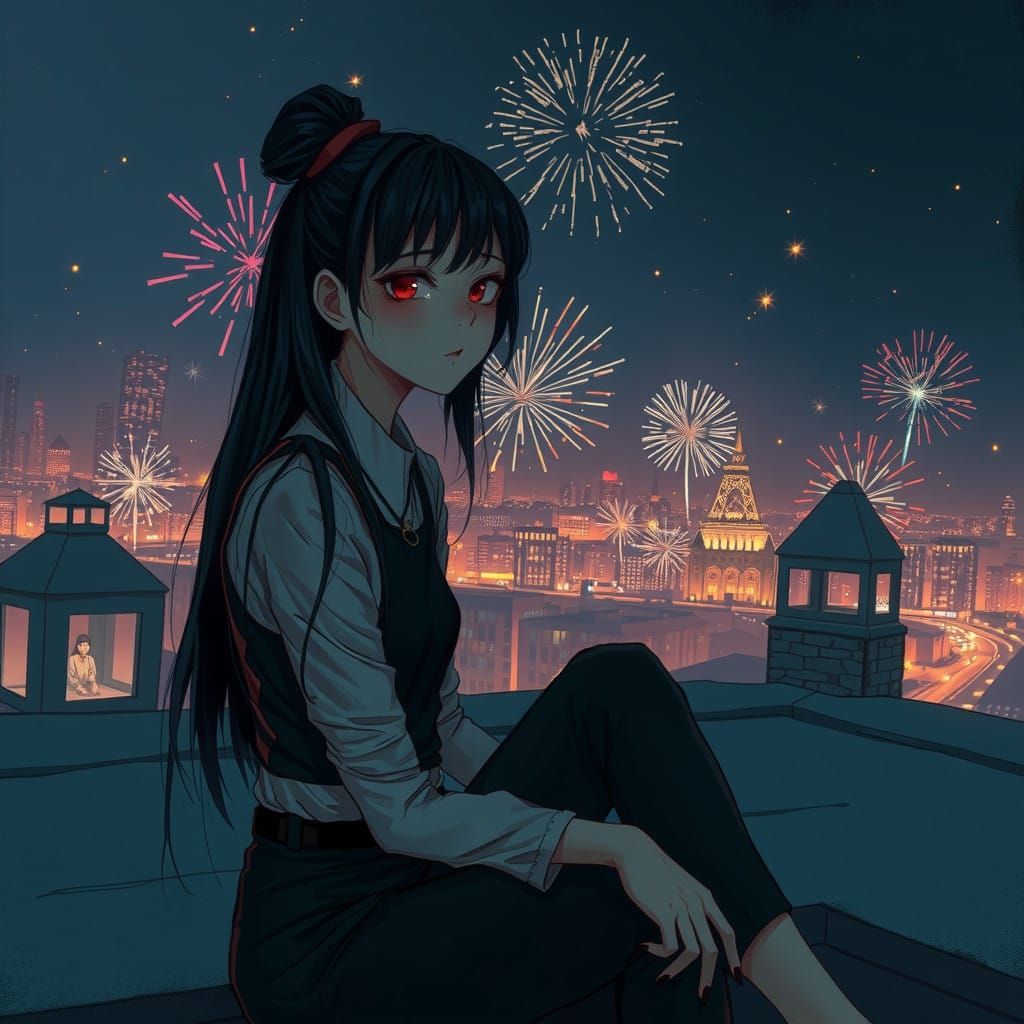 Surreal Emo Girl Loses Herself in New Year's Eve Cityscape