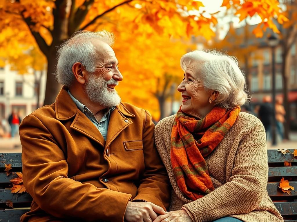 Elderly Couple in Autumn, Fine Art Painting