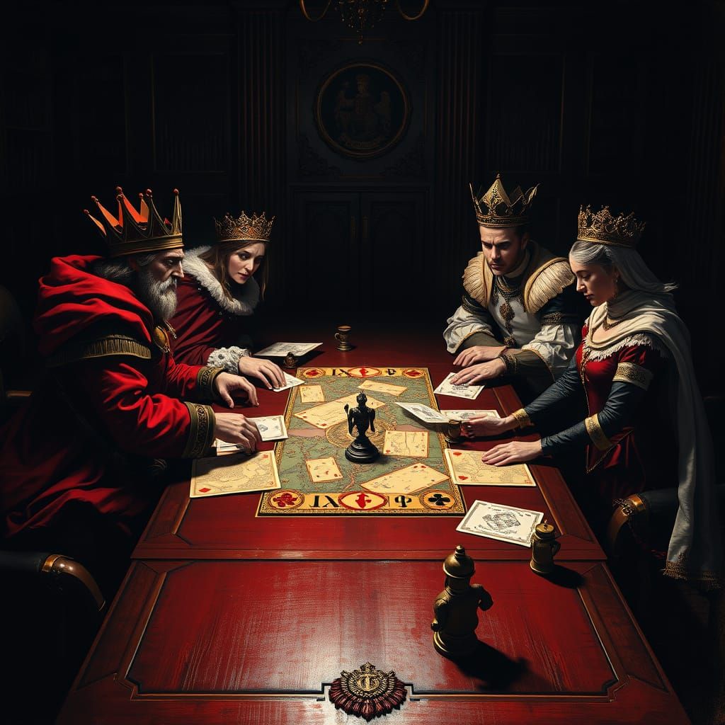 Playing Cards Strategy Game Around Mahogany Table