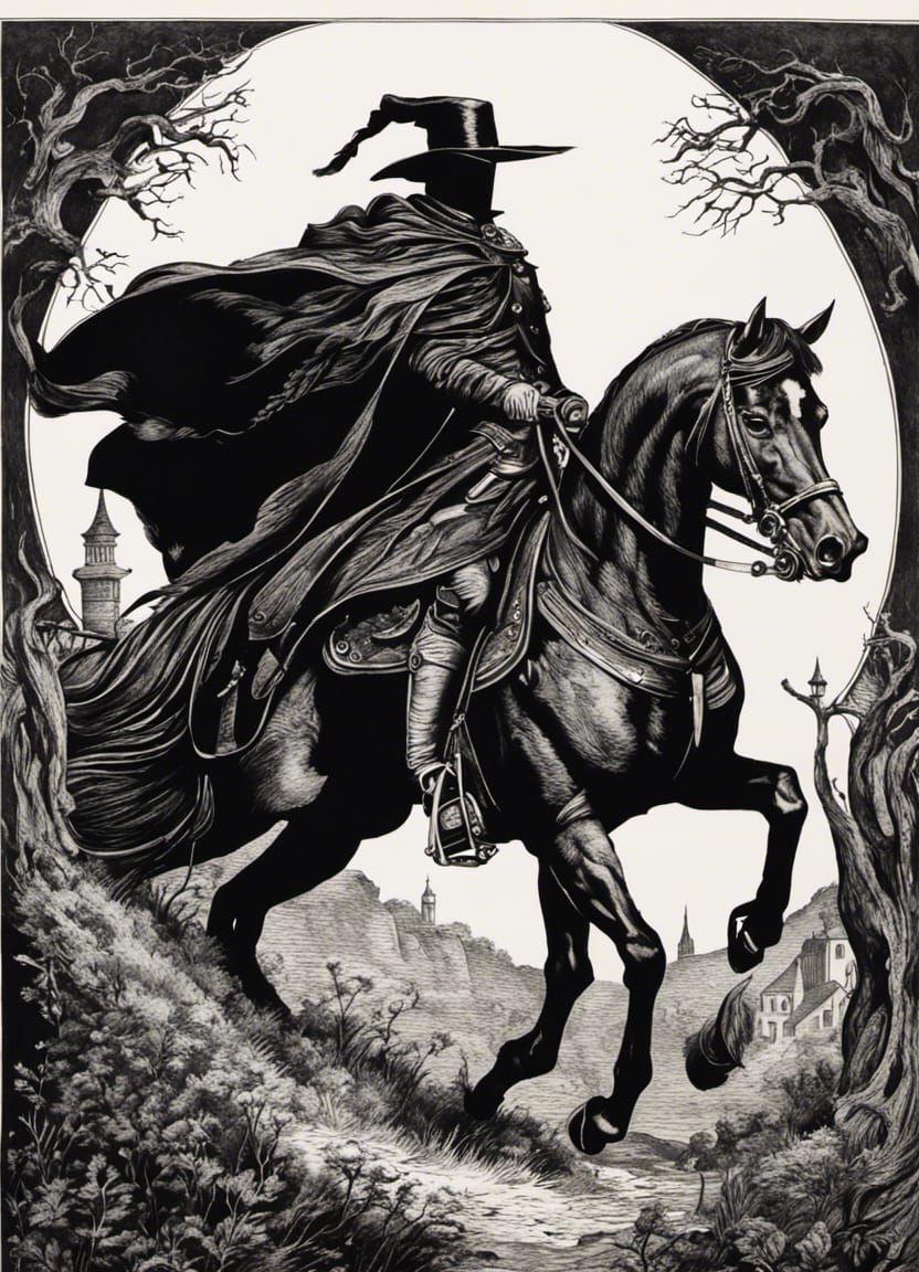 Headless Horseman Portrait in Ink Painting Style