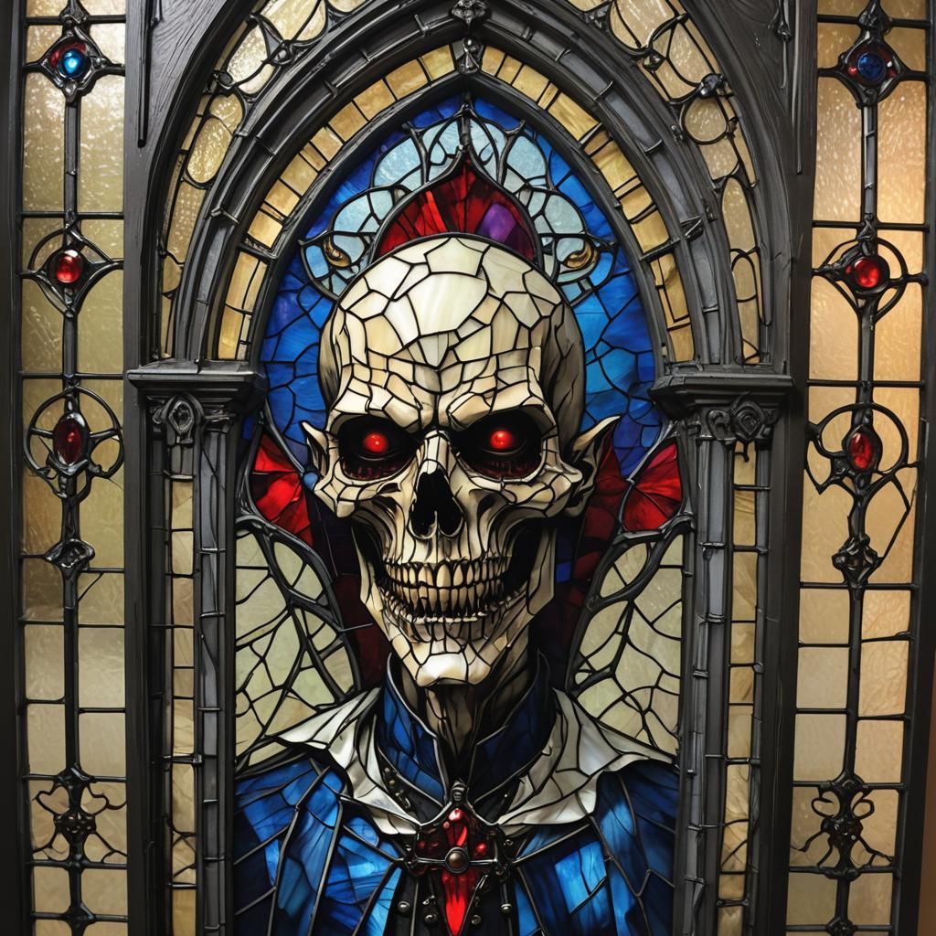 Gothic Stained Glass: Vampire in Coffin