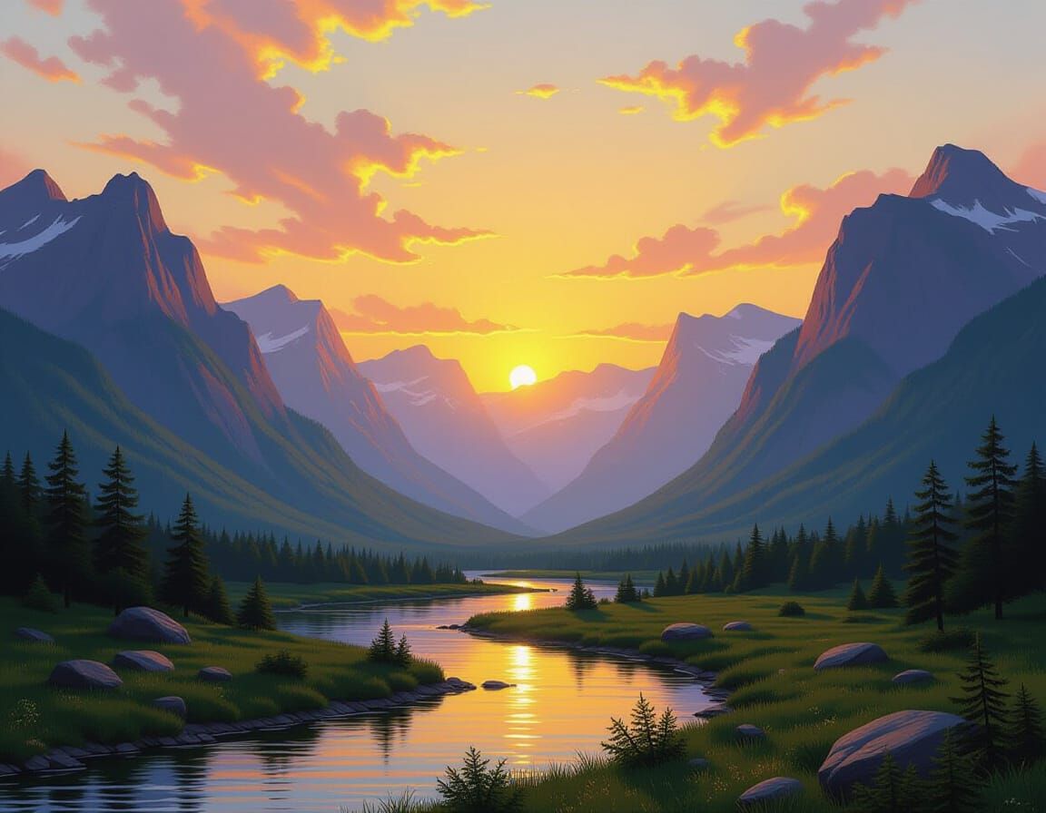 Hudson River School Landscape at Golden Hour