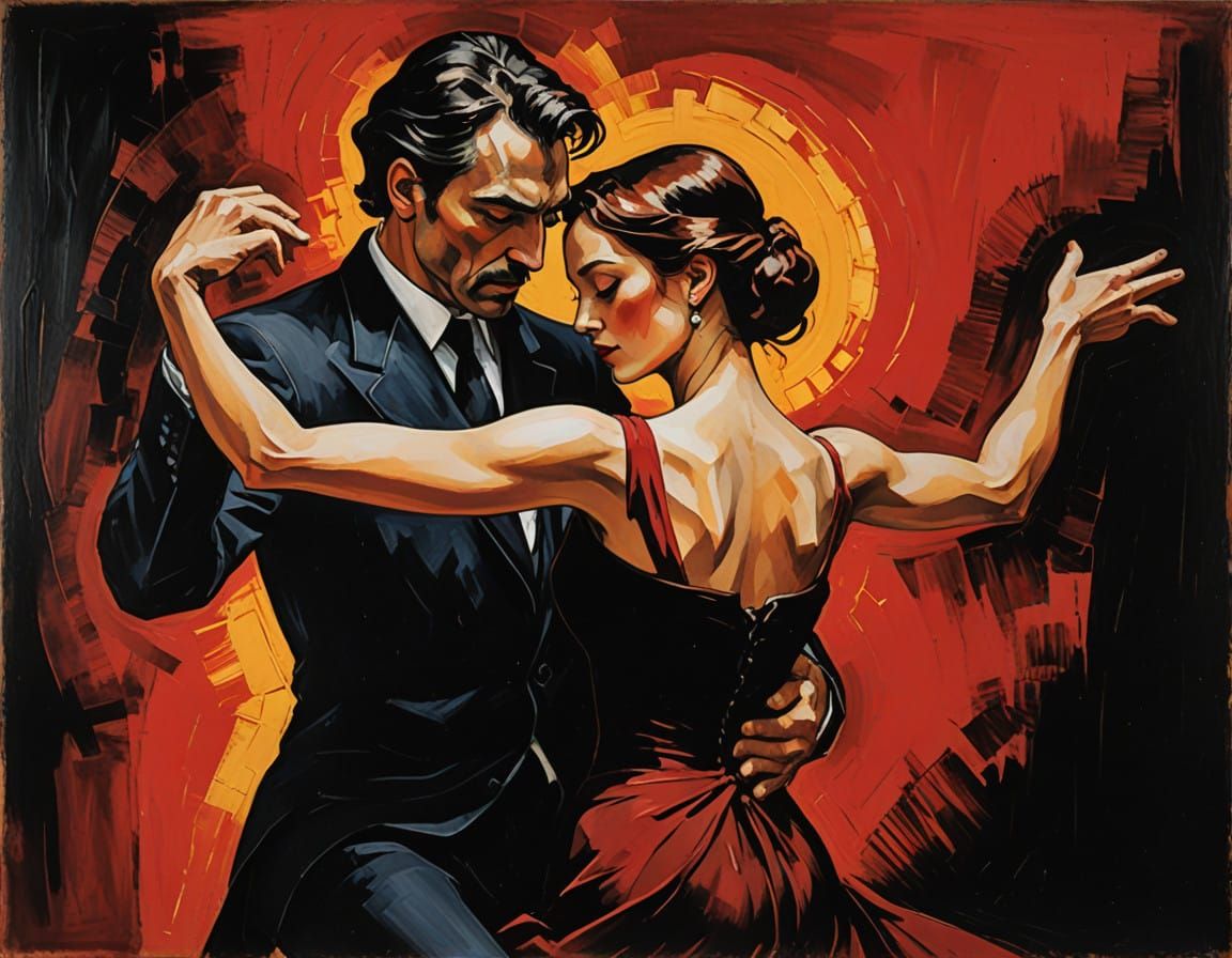Tango Couple in Fierce, Passionate Embrace