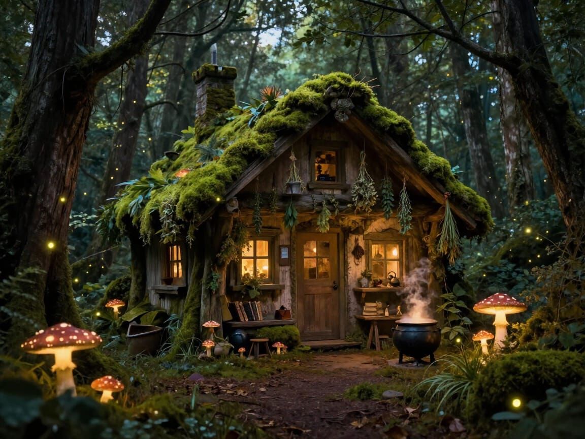 Enchanted Forest Witch Cottage in Ethereal Glow