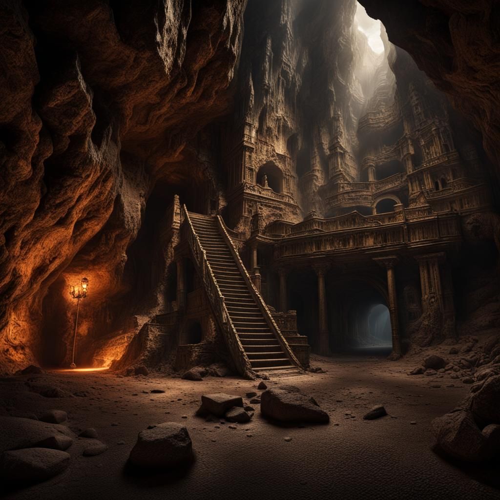 Epic Underground Fortress in a Dark Cave