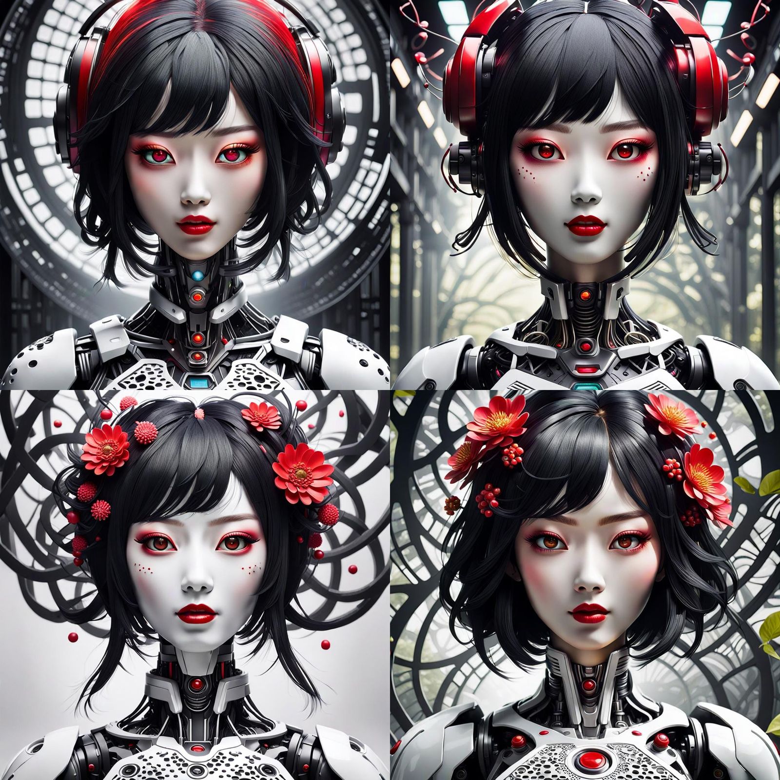 Monochrome Android Portrait in Hyperrealistic Style